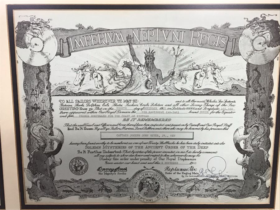 Framed B&W USN Submarine Photographs, Signed Letter From Chief Of Naval Operations And USN USS Kawishiwi Certificate From USN Captain Joseph J. Meyer Jr. United States Navy Submarine Commanding Officer (Slight Chip In Glass Upper Left) 37 X 20 [Photo 3]