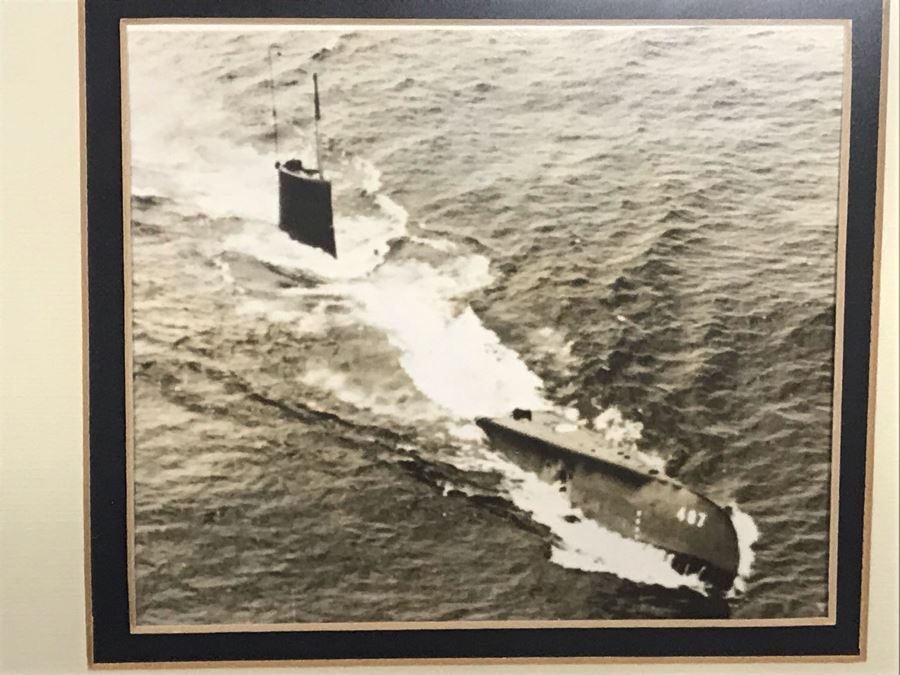 Framed B&W USN Submarine Photographs, Signed Letter From Chief Of Naval Operations And USN USS Kawishiwi Certificate From USN Captain Joseph J. Meyer Jr. United States Navy Submarine Commanding Officer (Slight Chip In Glass Upper Left) 37 X 20 [Photo 9]