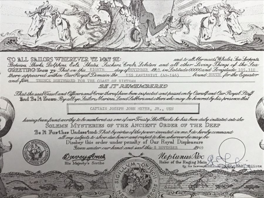 Framed B&W USN Submarine Photographs, Signed Letter From Chief Of Naval Operations And USN USS Kawishiwi Certificate From USN Captain Joseph J. Meyer Jr. United States Navy Submarine Commanding Officer (Slight Chip In Glass Upper Left) 37 X 20 [Photo 4]