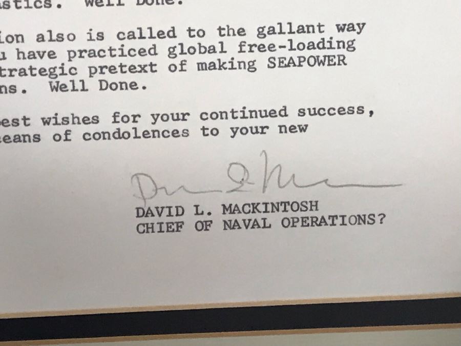 Framed B&W USN Submarine Photographs, Signed Letter From Chief Of Naval Operations And USN USS Kawishiwi Certificate From USN Captain Joseph J. Meyer Jr. United States Navy Submarine Commanding Officer (Slight Chip In Glass Upper Left) 37 X 20 [Photo 6]