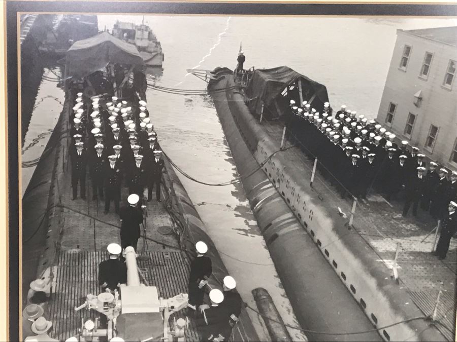 Framed B&W USN Submarine Photographs, Signed Letter From Chief Of Naval Operations And USN USS Kawishiwi Certificate From USN Captain Joseph J. Meyer Jr. United States Navy Submarine Commanding Officer (Slight Chip In Glass Upper Left) 37 X 20 [Photo 15]