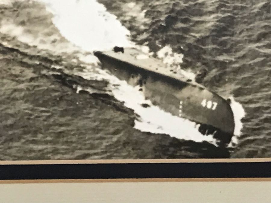 Framed B&W USN Submarine Photographs, Signed Letter From Chief Of Naval Operations And USN USS Kawishiwi Certificate From USN Captain Joseph J. Meyer Jr. United States Navy Submarine Commanding Officer (Slight Chip In Glass Upper Left) 37 X 20 [Photo 10]