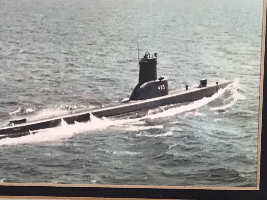 Framed B&W USN Submarine Photographs, Signed Letter From Chief Of Naval Operations And USN USS Kawishiwi Certificate From USN Captain Joseph J. Meyer Jr. United States Navy Submarine Commanding Officer (Slight Chip In Glass Upper Left) 37 X 20 [Photo 12]