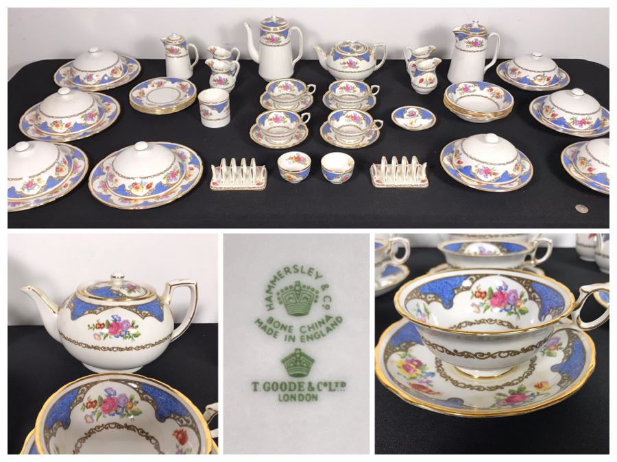 Vintage Hammersley & Co Bone China From England - Approximately 50 Pieces Total Including Coffee Pot, Tea Pot, Covered Dishes, Cups And Saucers, Toaster Holders, Creamers (MOE)