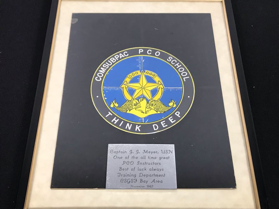 Framed Award Presented To Captain J. J. Meyer USN From COMSUBPAC PCO School Think Deep Navy Submarine School [Photo 4]