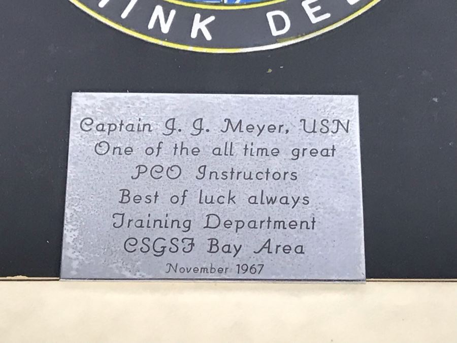 Framed Award Presented To Captain J. J. Meyer USN From COMSUBPAC PCO School Think Deep Navy Submarine School [Photo 3]