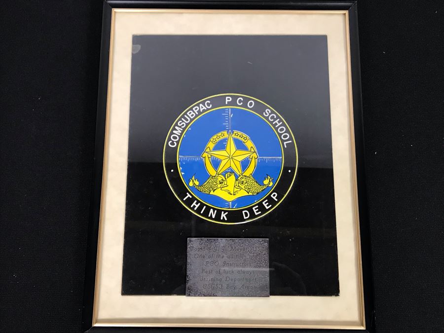 Framed Award Presented To Captain J. J. Meyer USN From COMSUBPAC PCO School Think Deep Navy Submarine School [Photo 1]