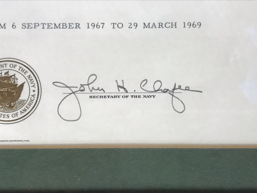 (4) Framed USN Award Certificates Presented To Captain Joseph J. Meyer, Jr. USN: Bronze Star Medal, Navy Commendation Medal And Legion Of Merit (Hand Signed By Former Secretary Of The Navy:2 Signed By John Chafee And 2 Signed By J. William Middendorf) [Photo 7]