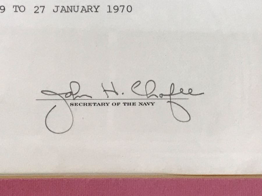 (4) Framed USN Award Certificates Presented To Captain Joseph J. Meyer, Jr. USN: Bronze Star Medal, Navy Commendation Medal And Legion Of Merit (Hand Signed By Former Secretary Of The Navy:2 Signed By John Chafee And 2 Signed By J. William Middendorf) [Photo 4]