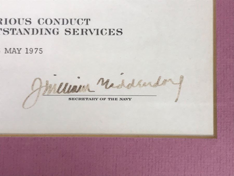 (4) Framed USN Award Certificates Presented To Captain Joseph J. Meyer, Jr. USN: Bronze Star Medal, Navy Commendation Medal And Legion Of Merit (Hand Signed By Former Secretary Of The Navy:2 Signed By John Chafee And 2 Signed By J. William Middendorf) [Photo 13]