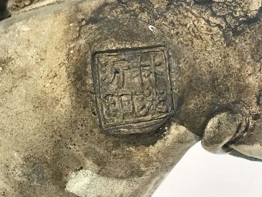 Vintage Signed Chinese Roof Tile Of Man Riding Horse With Wooden Display Stand 13W X 5D X 14H [Photo 13]