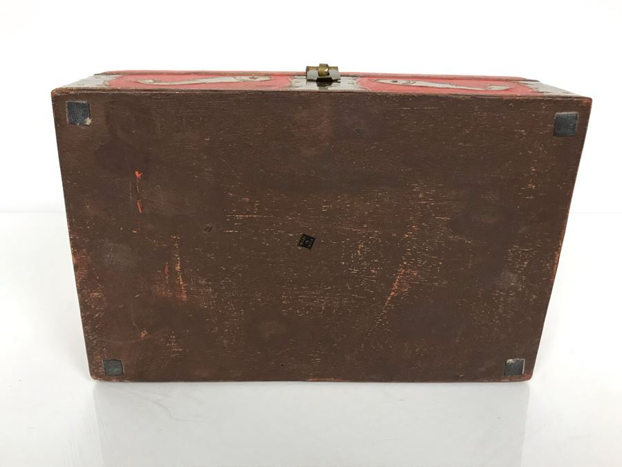 Vintage Red Wooden Box With Brass Decorations Made In India 9W X 6D X ...