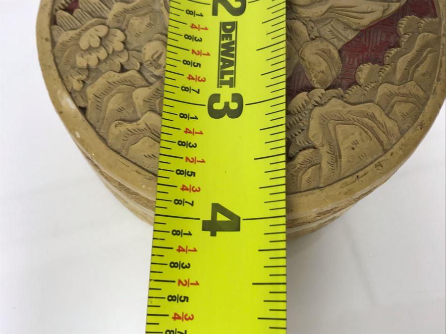 Vintage Chinese Round Box 4R And Metal Asian Artwork With Carp In Waterfall 3 X 7 - See Photos (JKE) [Photo 12]