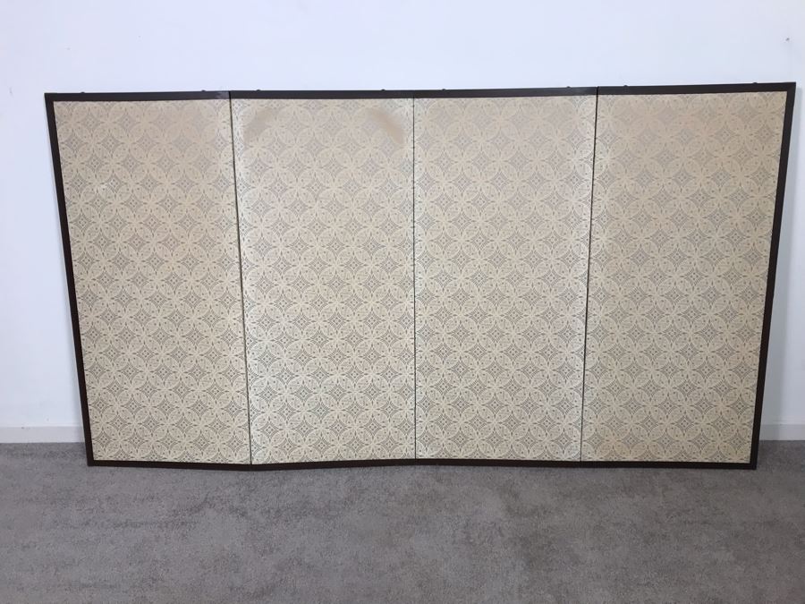 Signed Japanese Original Painting On Four Panel Screen Of Tree Branches And Cherry Blossums On Gold Foil Background Signed Lower Right With Wall Mounts For Hanging 66W X 36H (USNE) [Photo 11]