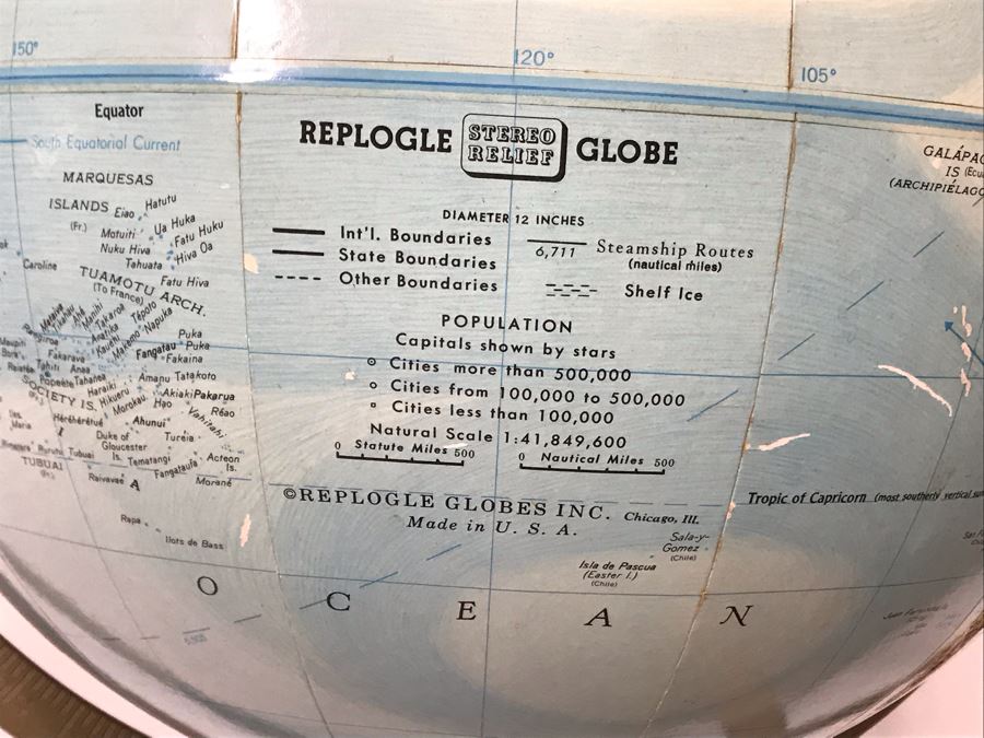 Vintage Mid-Century Replogle Steroe Relief World Globe 12'D With Stand 16W X 33H (OHE) [Photo 6]
