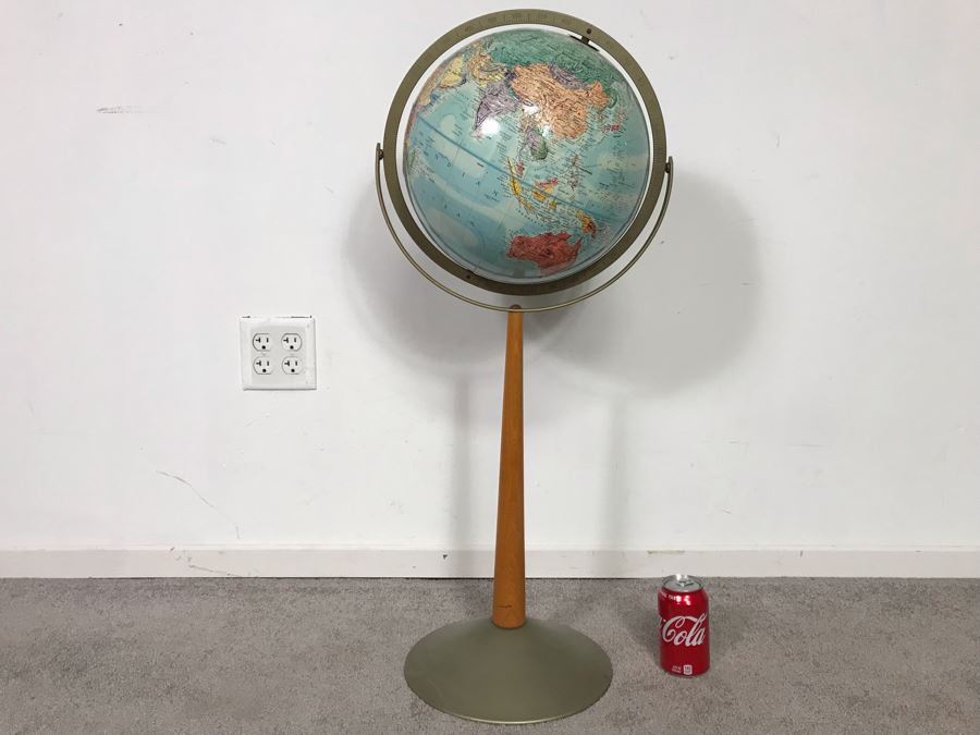 Vintage Mid-Century Replogle Steroe Relief World Globe 12'D With Stand 16W X 33H (OHE)