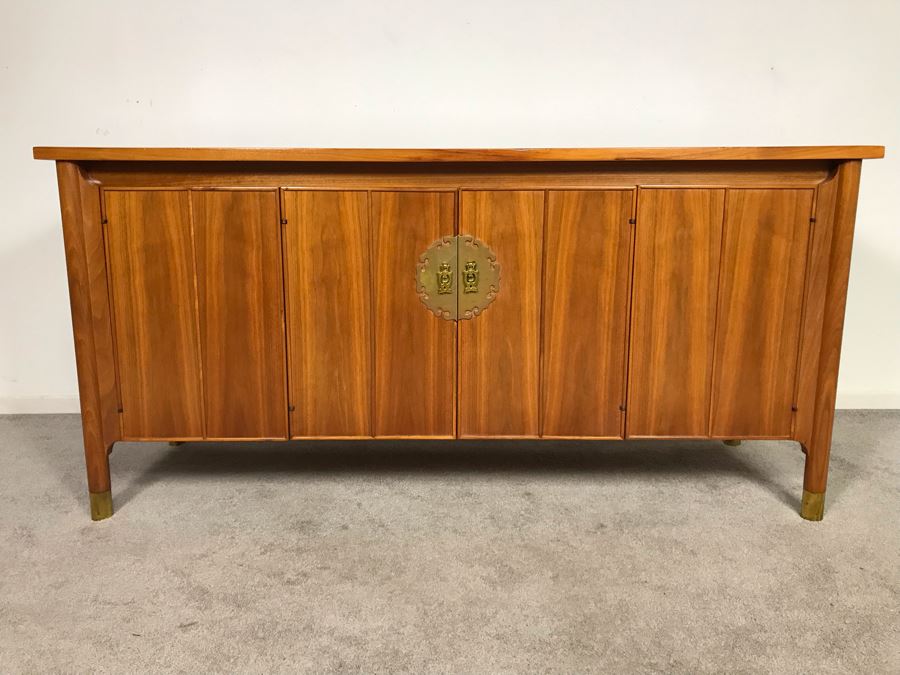 Stunning Mid-Century Chinoiserie Solid Teak Heritage Furniture Credenza Buffet Sideboard Cabinet 62W X 20D X 30H (OHE) [Photo 2]