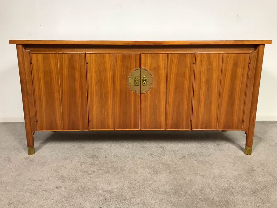 Stunning Mid-Century Chinoiserie Solid Teak Heritage Furniture Credenza Buffet Sideboard Cabinet 62W X 20D X 30H (OHE) [Photo 1]