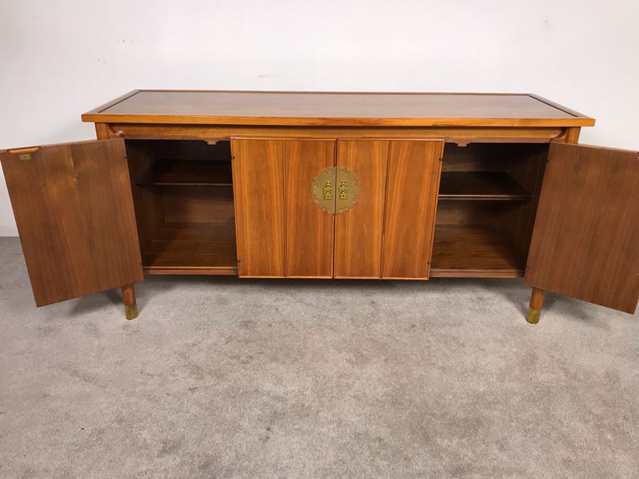 Stunning Mid-Century Chinoiserie Solid Teak Heritage Furniture Credenza Buffet Sideboard Cabinet 62W X 20D X 30H (OHE) [Photo 10]