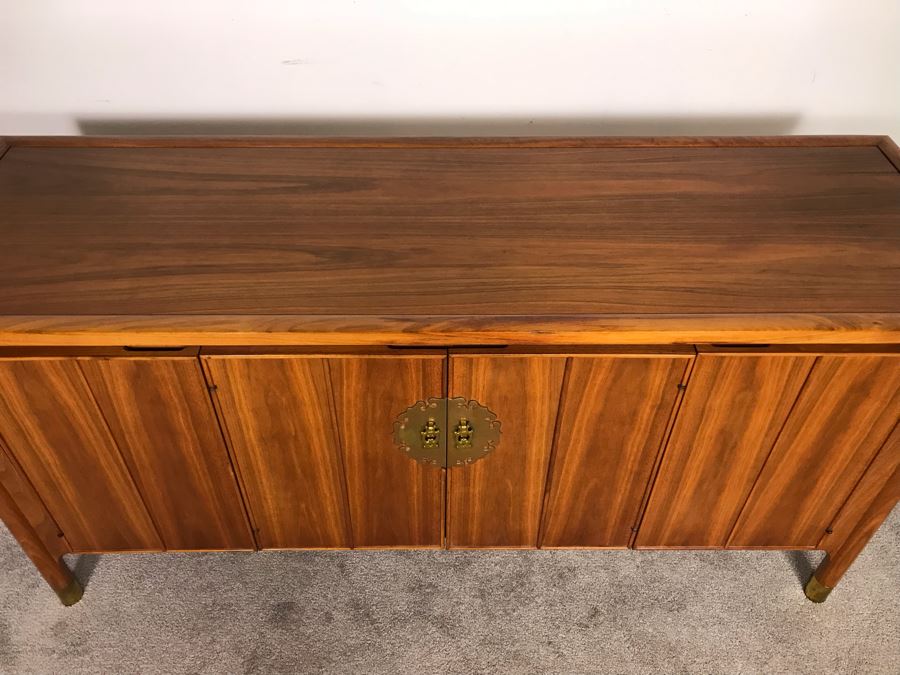 Stunning Mid-Century Chinoiserie Solid Teak Heritage Furniture Credenza Buffet Sideboard Cabinet 62W X 20D X 30H (OHE) [Photo 6]