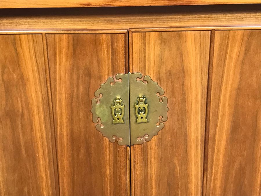 Stunning Mid-Century Chinoiserie Solid Teak Heritage Furniture Credenza Buffet Sideboard Cabinet 62W X 20D X 30H (OHE) [Photo 5]