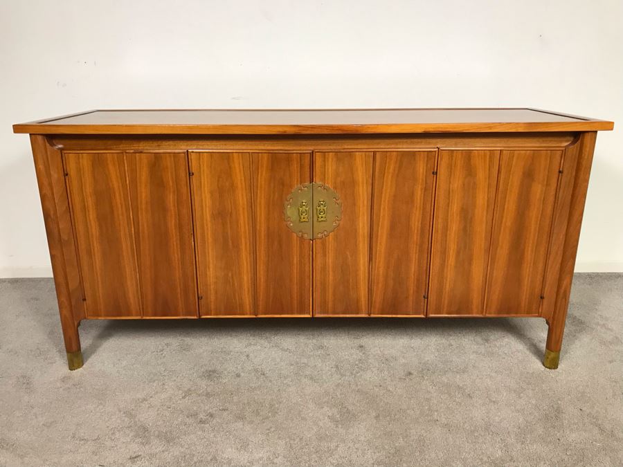 Stunning Mid-Century Chinoiserie Solid Teak Heritage Furniture Credenza Buffet Sideboard Cabinet 62W X 20D X 30H (OHE) [Photo 3]