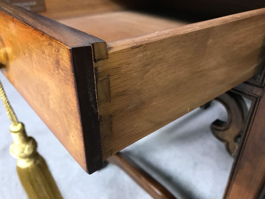 Pair Of Wellington Hall Wooden Chinoiserie Side Tables With Drawers - Birds Eye Maple Top 18W X 26D X 24H (OHE) [Photo 12]