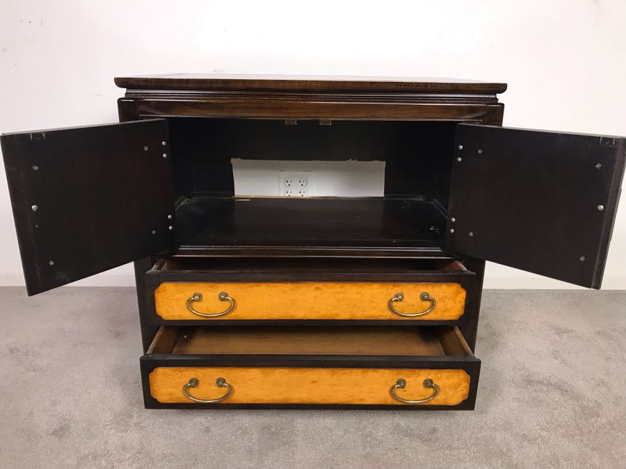 Wellington Hall Wooden Chinoiserie Cabinet With Two Drawers And Birds Eye Maple 32W X 18D X 30.5H (OHE) [Photo 5]