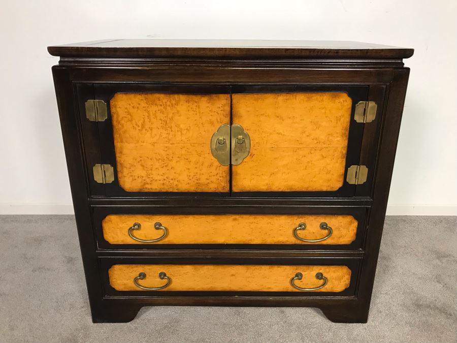 Wellington Hall Wooden Chinoiserie Cabinet With Two Drawers And Birds Eye Maple 32W X 18D X 30.5H (OHE) [Photo 3]