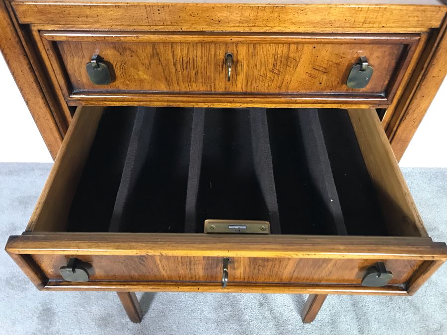 Vintage Brandt Furniture Wooden Silverware Storage Chest With Four Lockable Drawers With