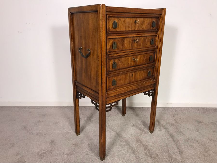 Vintage Brandt Furniture Wooden Silverware Storage Chest With Four