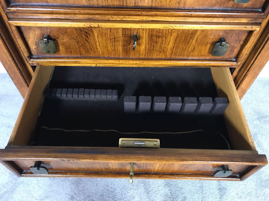 Vintage Brandt Furniture Wooden Silverware Storage Chest With Four Lockable Drawers With