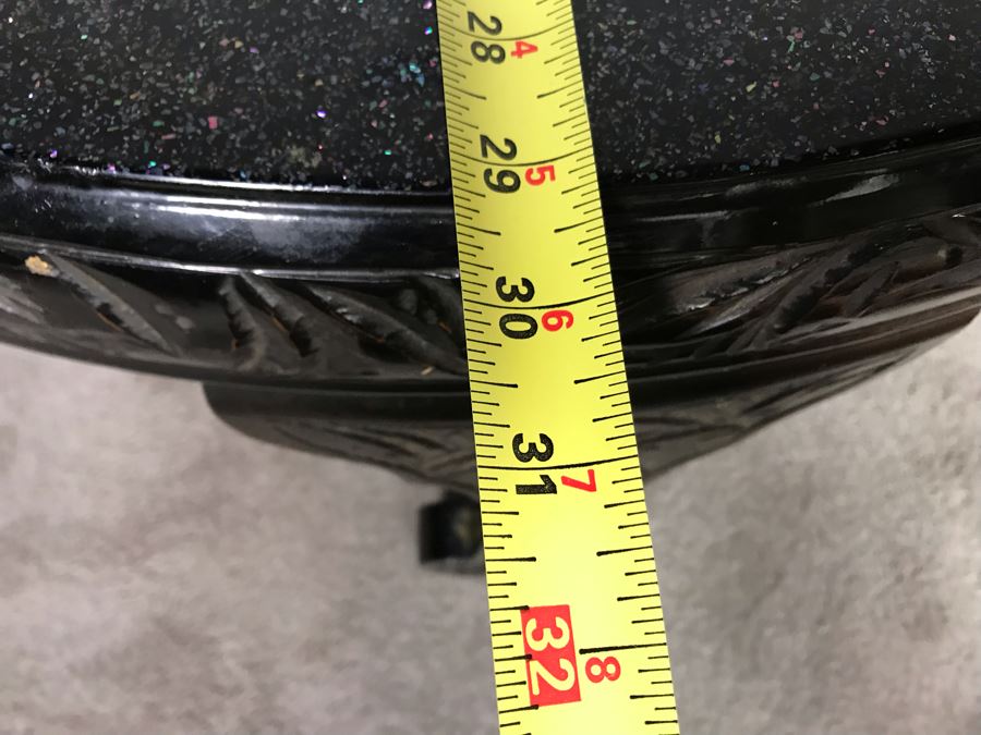 Signed Japanese Black Lacquer Round Table Painting With Mother Of Pearl Inlay Design 30R X 15.5H (OHE) [Photo 14]