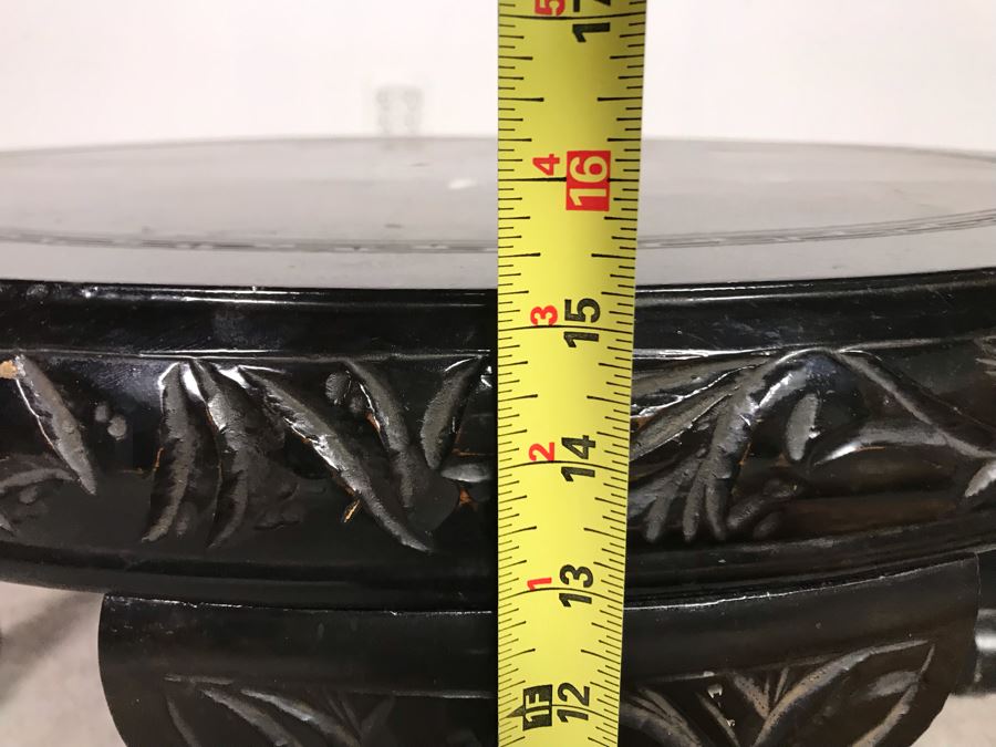 Signed Japanese Black Lacquer Round Table Painting With Mother Of Pearl Inlay Design 30R X 15.5H (OHE) [Photo 15]