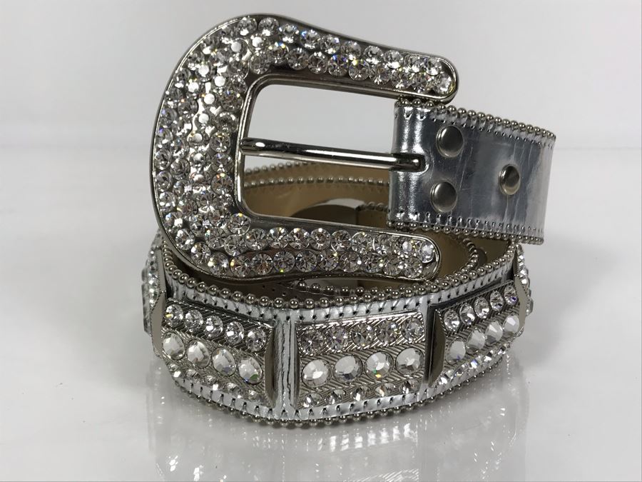 B. B. Simon Swarovski Crystal Leather Belt Size L [Photo 3]