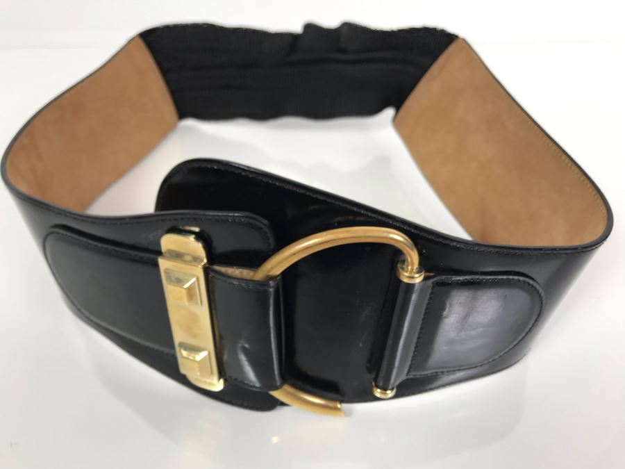 GUCCI Leather Belt Made In Italy Size 32 (Elastic Band In Back Of Belt Is Worn) [Photo 7]
