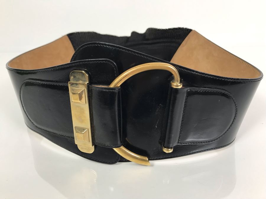 GUCCI Leather Belt Made In Italy Size 32 (Elastic Band In Back Of Belt Is Worn) [Photo 1]