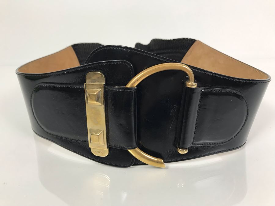GUCCI Leather Belt Made In Italy Size 32 (Elastic Band In Back Of Belt ...