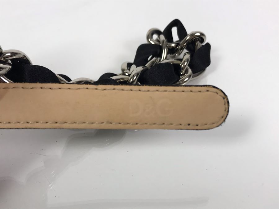 New Dolce & Gabbana Black Leather And Chain Belt Made In Italy Size 34 [Photo 5]