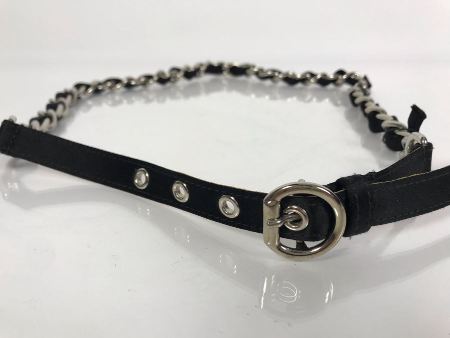 New Dolce & Gabbana Black Leather And Chain Belt Made In Italy Size 34 [Photo 8]