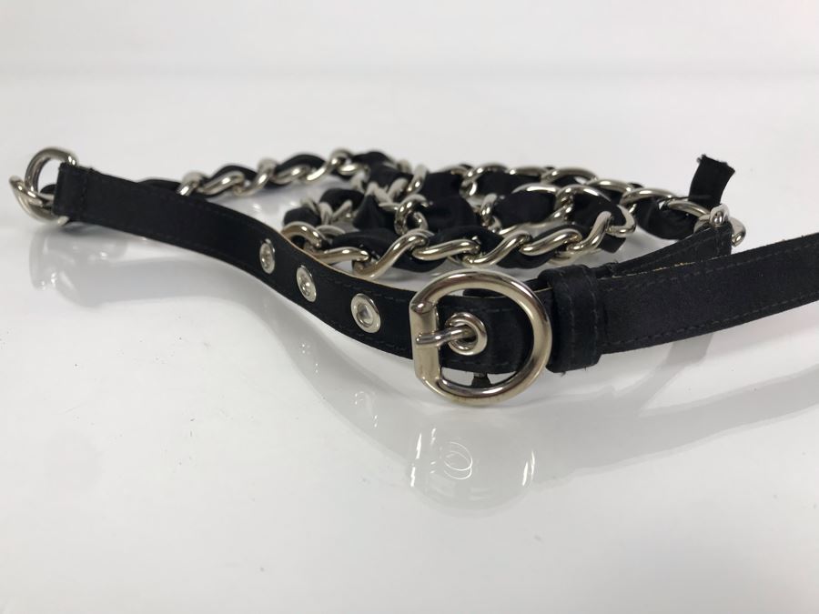 New Dolce & Gabbana Black Leather And Chain Belt Made In Italy Size 34 [Photo 3]