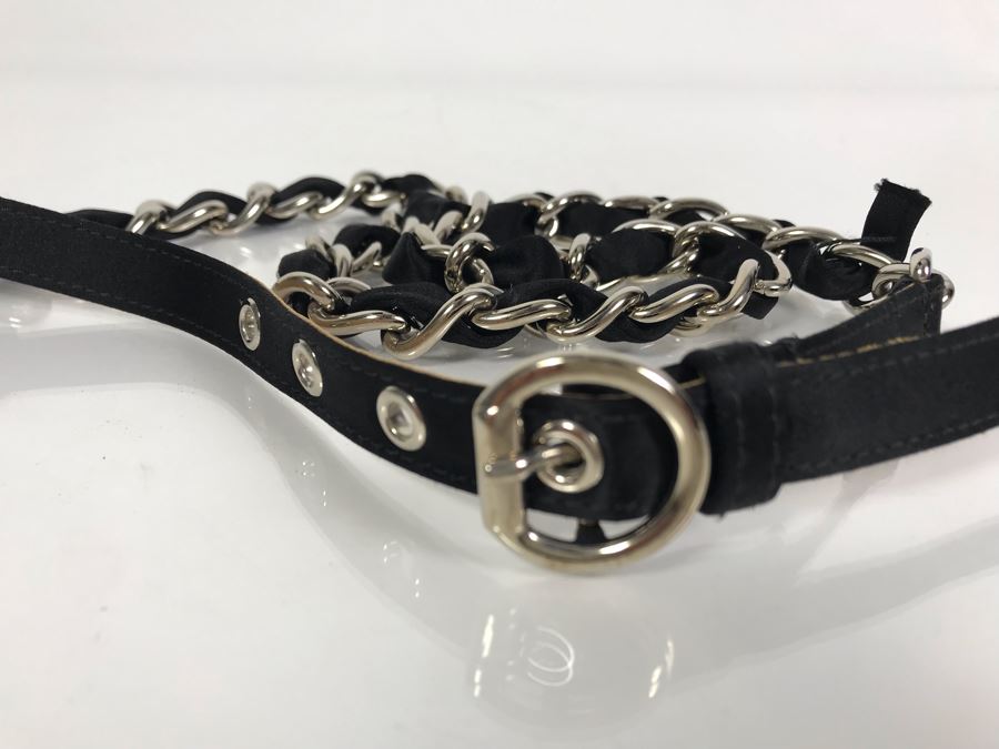 New Dolce & Gabbana Black Leather And Chain Belt Made In Italy Size 34 [Photo 2]