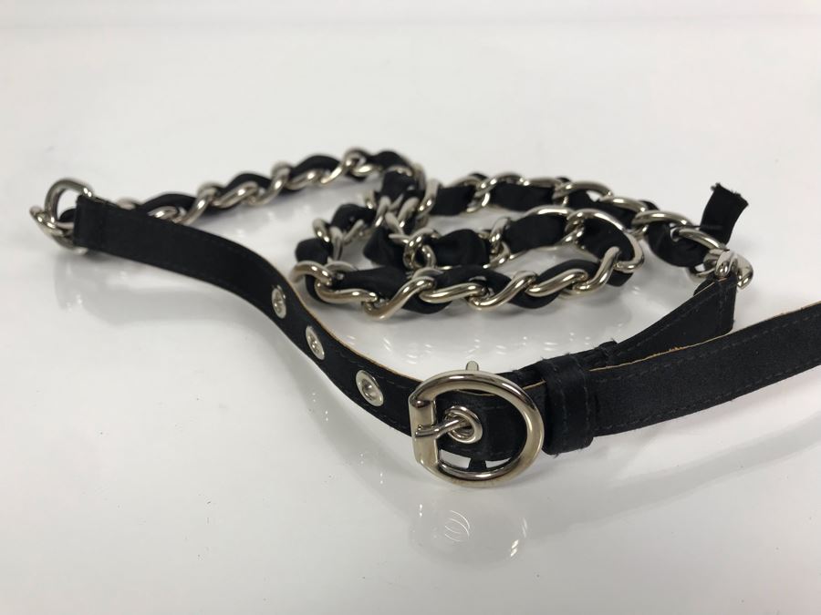 New Dolce & Gabbana Black Leather And Chain Belt Made In Italy Size 34 [Photo 1]