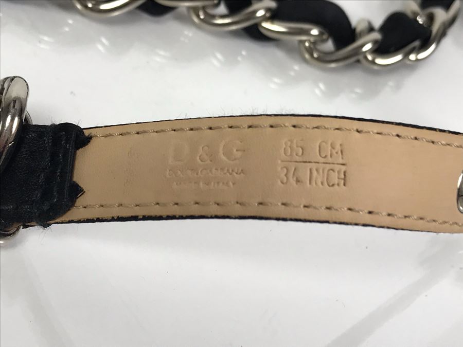 New Dolce & Gabbana Black Leather And Chain Belt Made In Italy Size 34 [Photo 6]