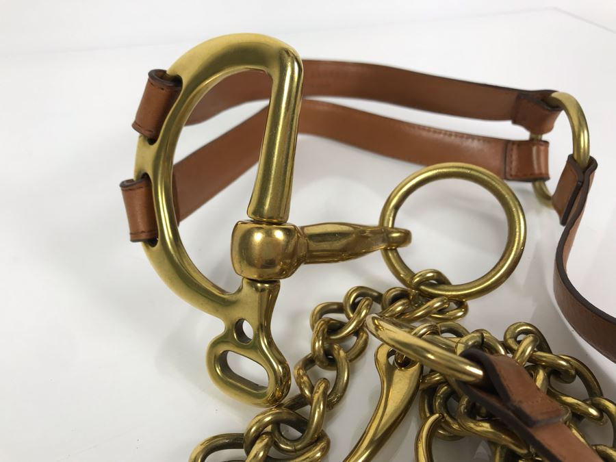 New Ralph Lauren Leather And Brass Belt Made In Italy Size M [Photo 4]