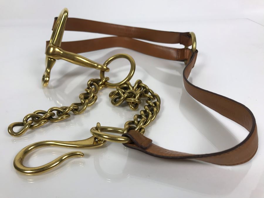 New Ralph Lauren Leather And Brass Belt Made In Italy Size M [Photo 3]