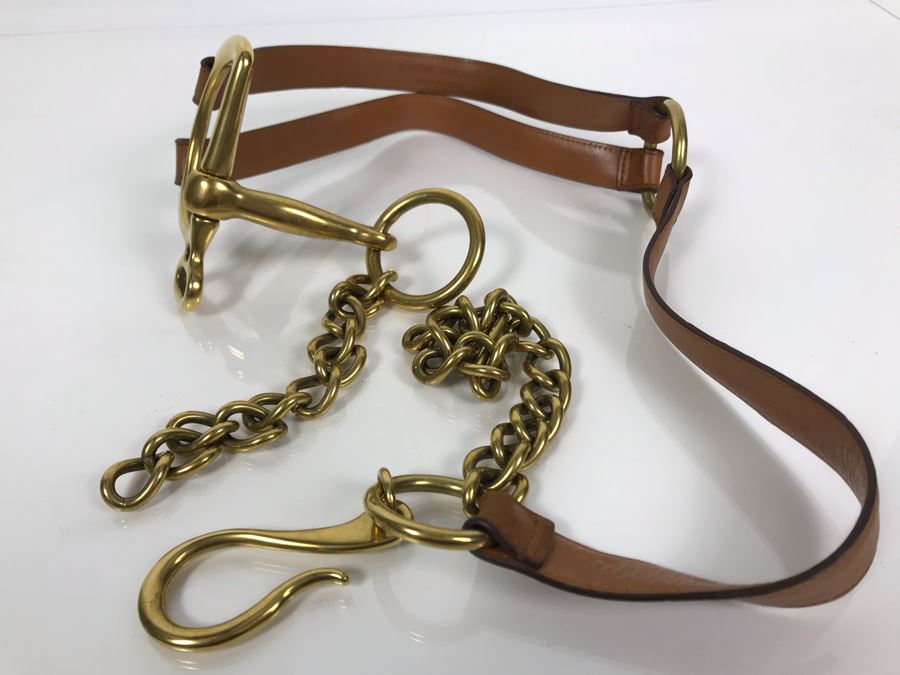 New Ralph Lauren Leather And Brass Belt Made In Italy Size M [Photo 2]