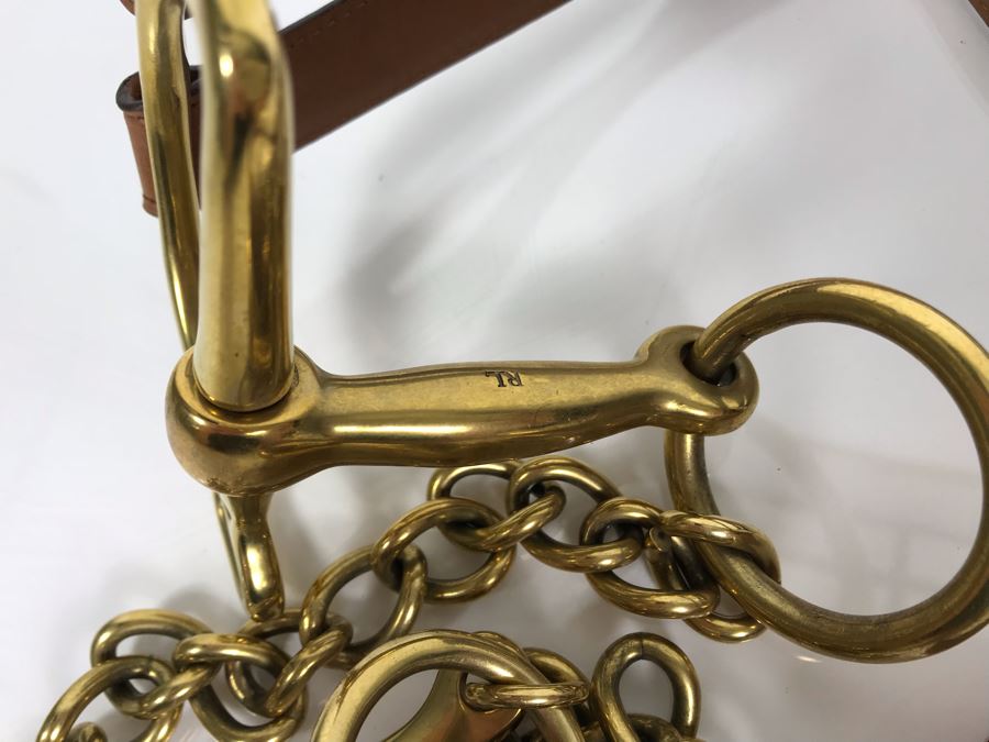 New Ralph Lauren Leather And Brass Belt Made In Italy Size M [Photo 5]