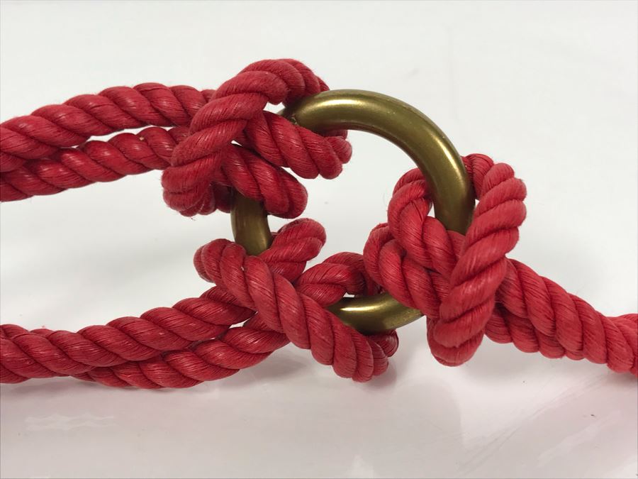 New Ralph Lauren Nautical Rope Belt With Leather And Brass Size M [Photo 7]