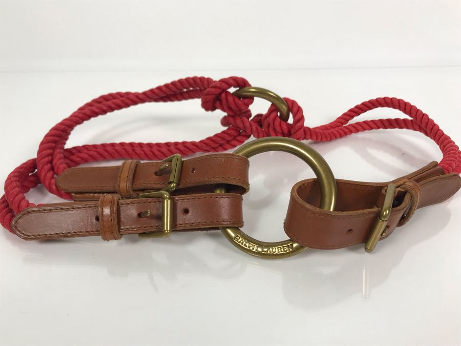 New Ralph Lauren Nautical Rope Belt With Leather And Brass Size M [Photo 1]